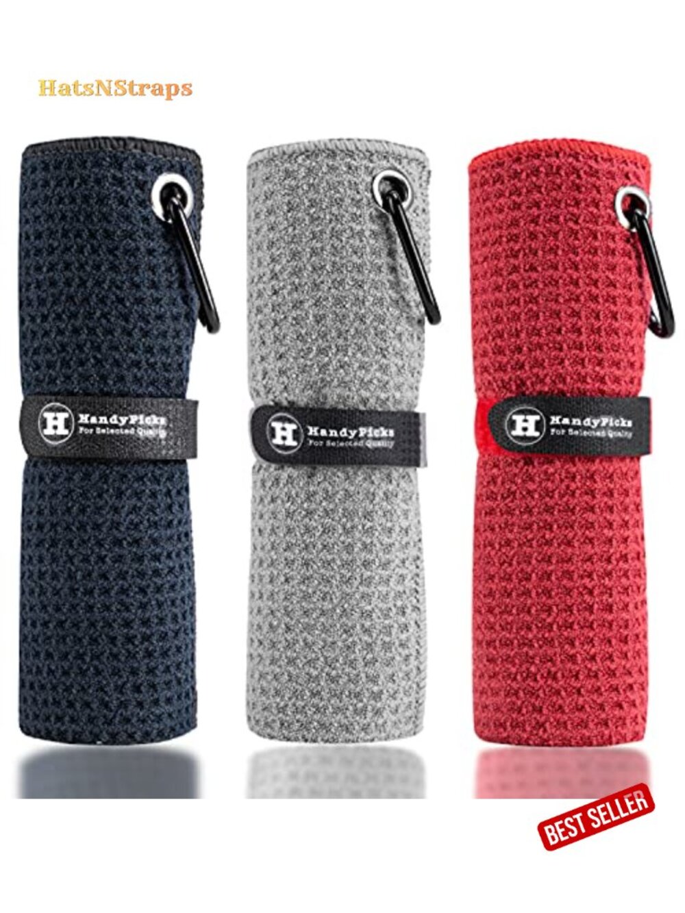 Microfiber Golf Towel 16x16 Waffle Pattern with Carabiner Clip Hook and Loop